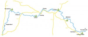 Tourenkarte der Kajak Tour auf dem Regen Fluss